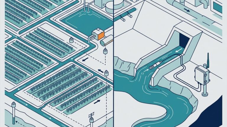 Ilustrasi perbandingan skema pemanfaatan air limbah ke tanah dan stasiun pemantau telemetri SPARING pelepasan badan air